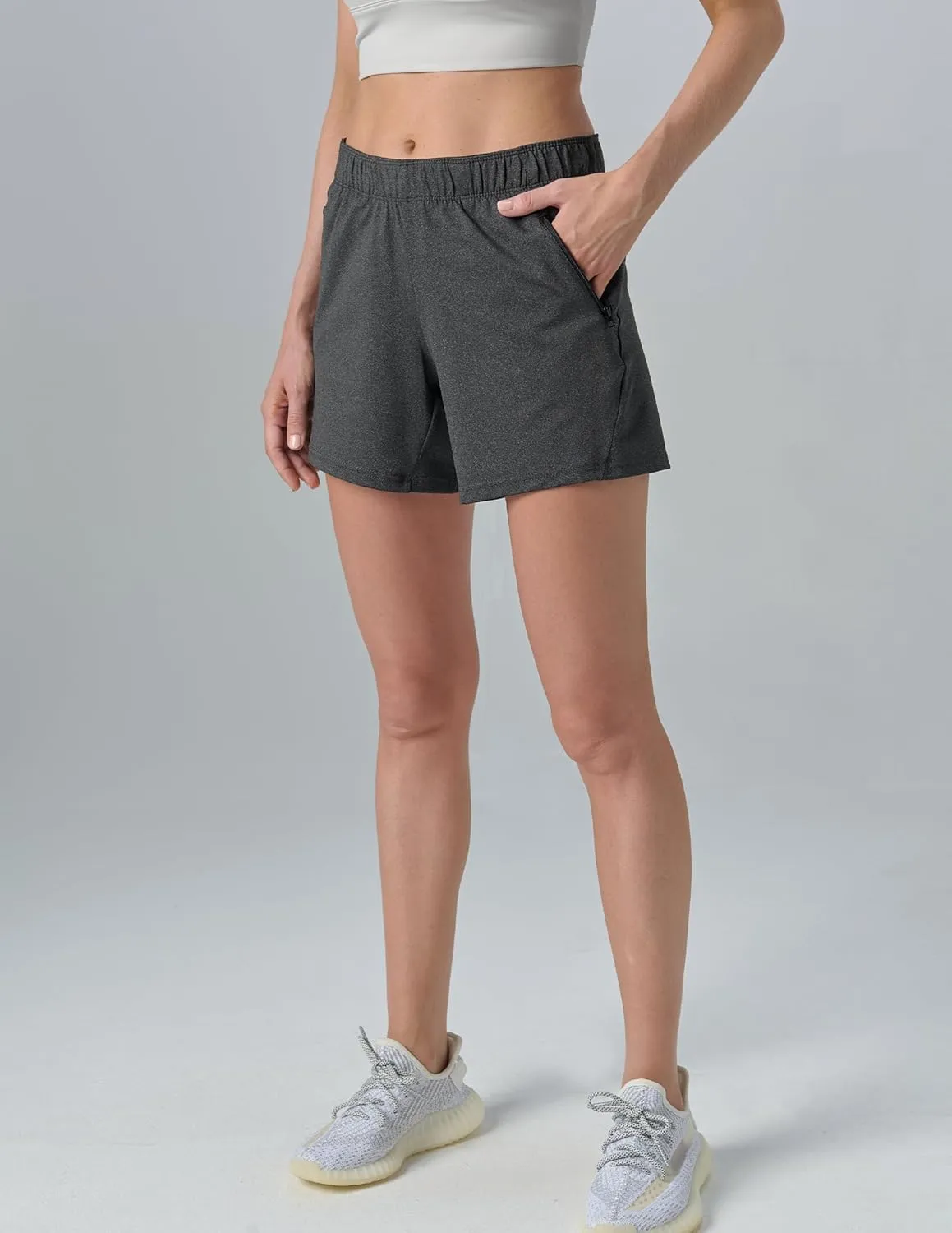 5 Pack: Womens Workout Gym Shorts Casual Lounge Set, Ladies Active Athletic Apparel with Zipper Pockets