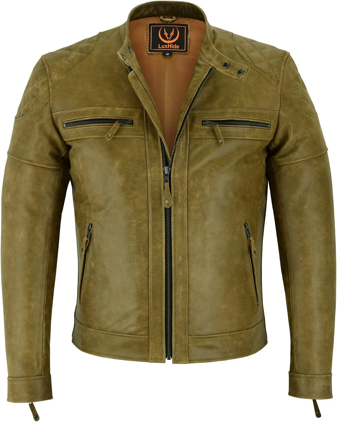 A&H Apparel Mens Classic Vintage Two Tone Genuine Top-Grain Cowhide Biker Leather Jacket