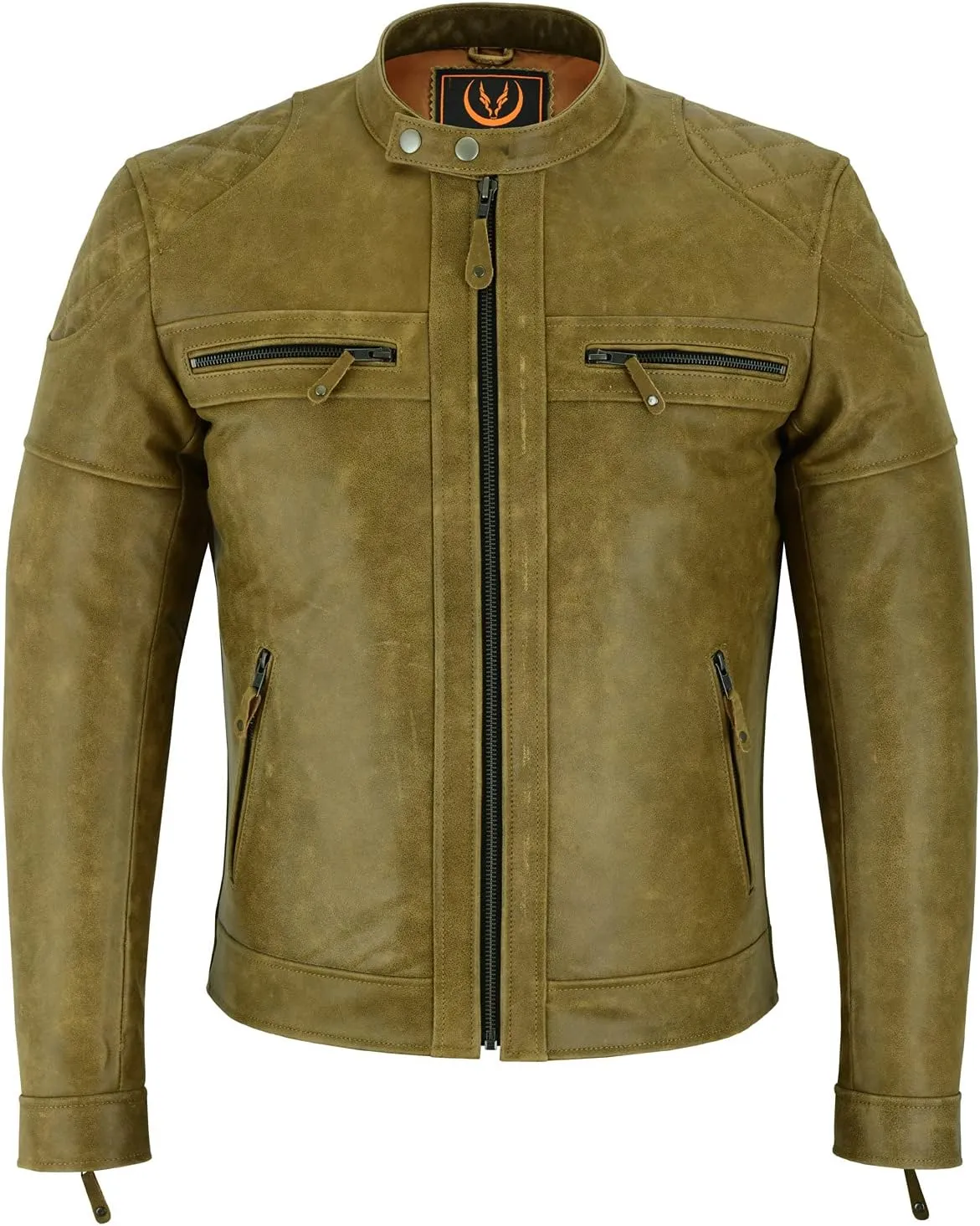 A&H Apparel Mens Classic Vintage Two Tone Genuine Top-Grain Cowhide Biker Leather Jacket
