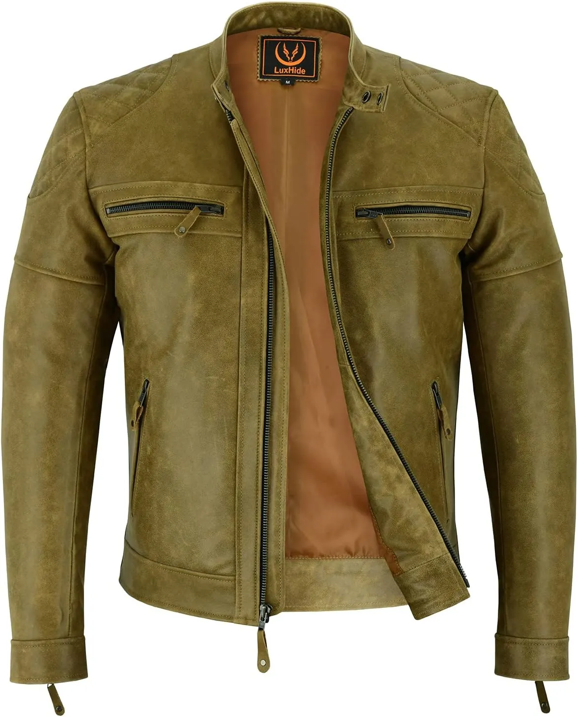A&H Apparel Mens Classic Vintage Two Tone Genuine Top-Grain Cowhide Biker Leather Jacket