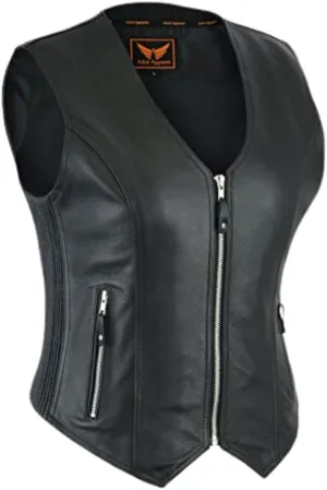 A&H Apparel Womens Bicker Classic Genuine Cowhide Leather Motorcycle Vest side Stretch Panel Gun Pocket Vest