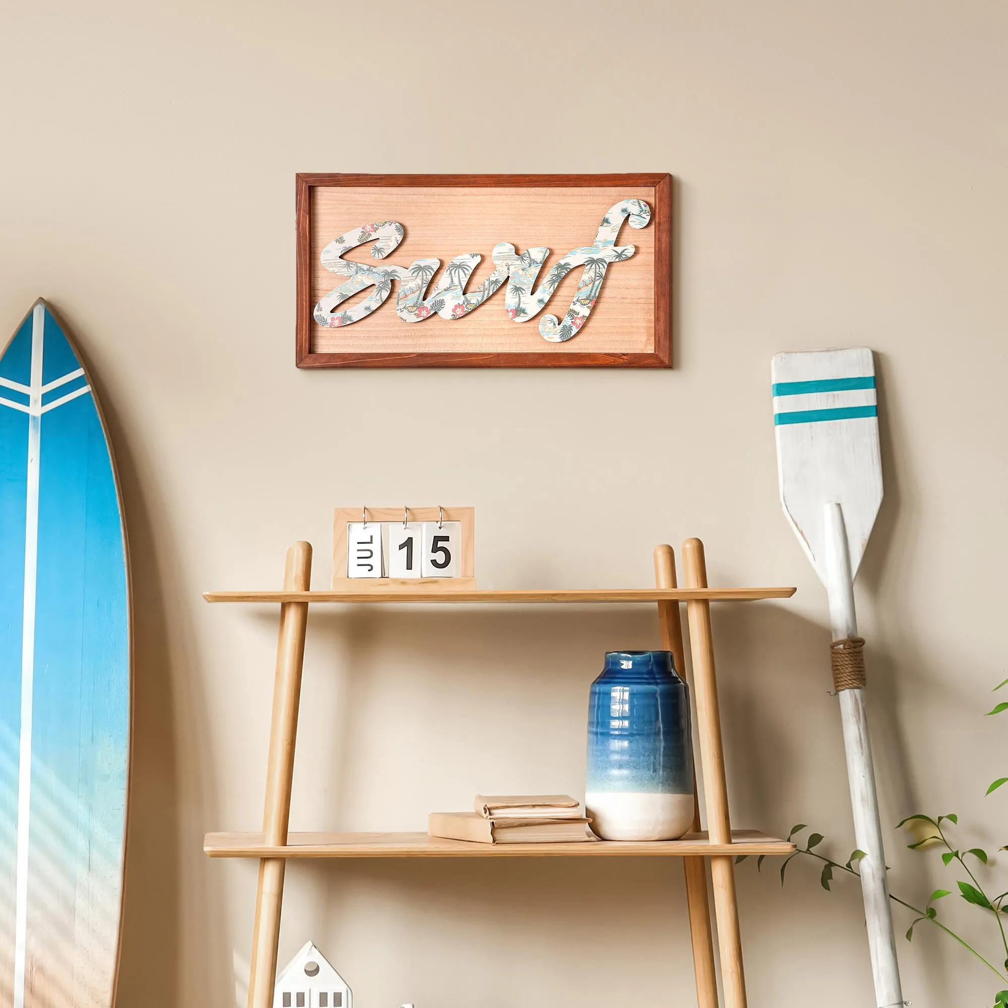 American Art Decor Framed Floral Typographic Surf Wall Art - 24" x 12"
