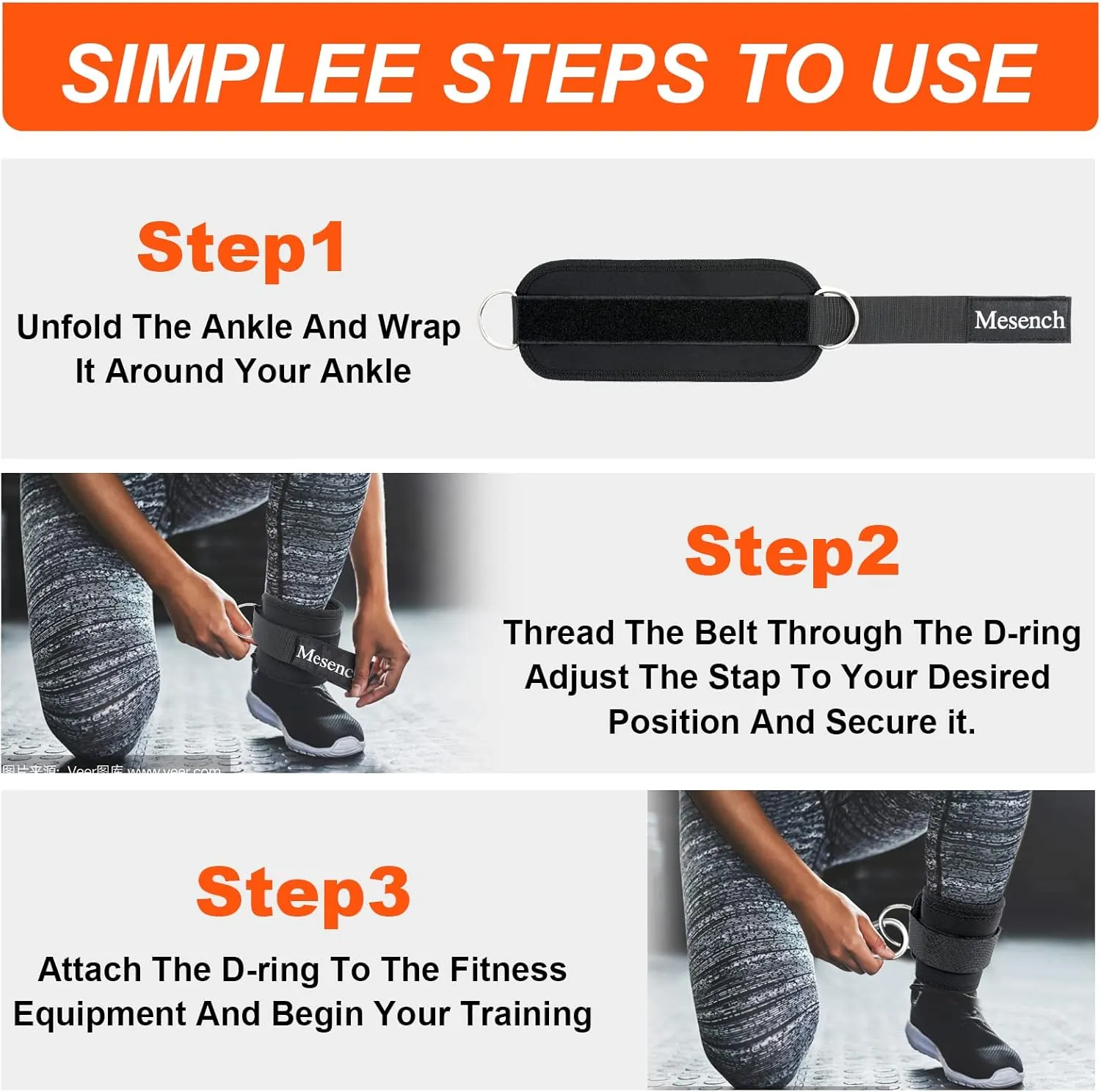 Ankle Straps for Cable Machine Attachments - Gym Ankle Cuff for Kickbacks, Booty Workouts - Ideal for Leg Extensions, Glute Exercises, and Full-Body Workouts - Suitable for Men & Women