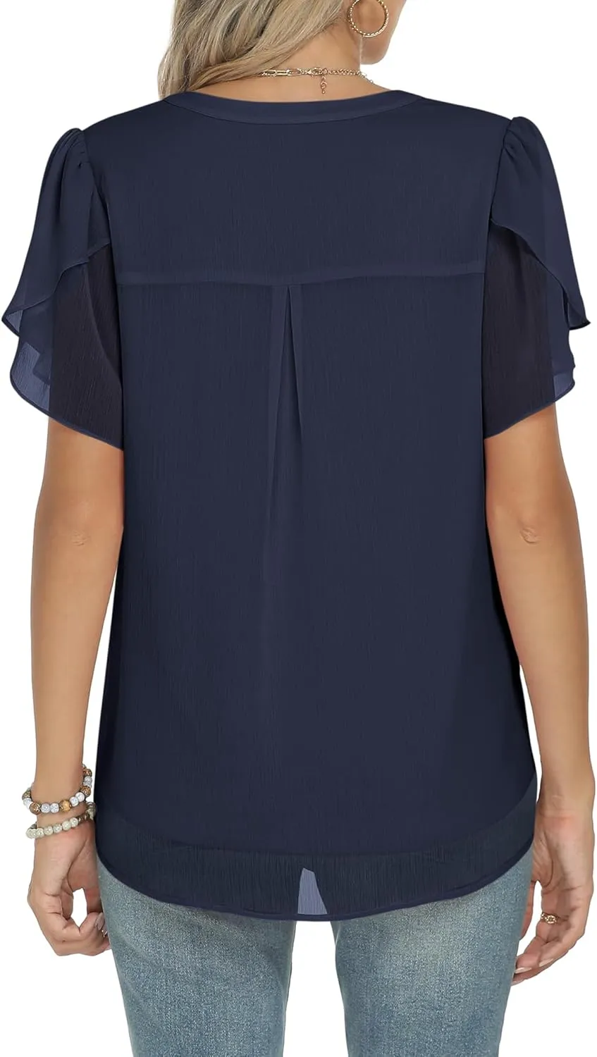 ANRABESS Womens Dressy Casual Blouses Chiffon V Neck Petal Short Sleeve Shirts 2025 Summer Business Work Tops