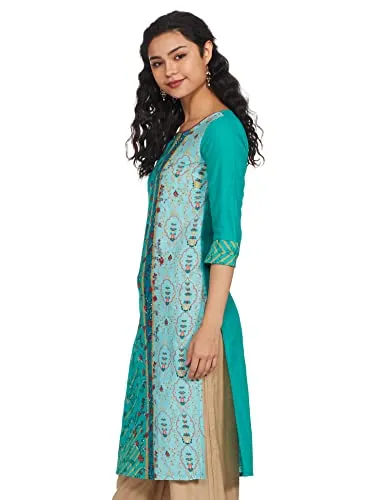 Aurelia Women's Cotton Straight Kurta (19FEA10375-500063_Green_Medium)