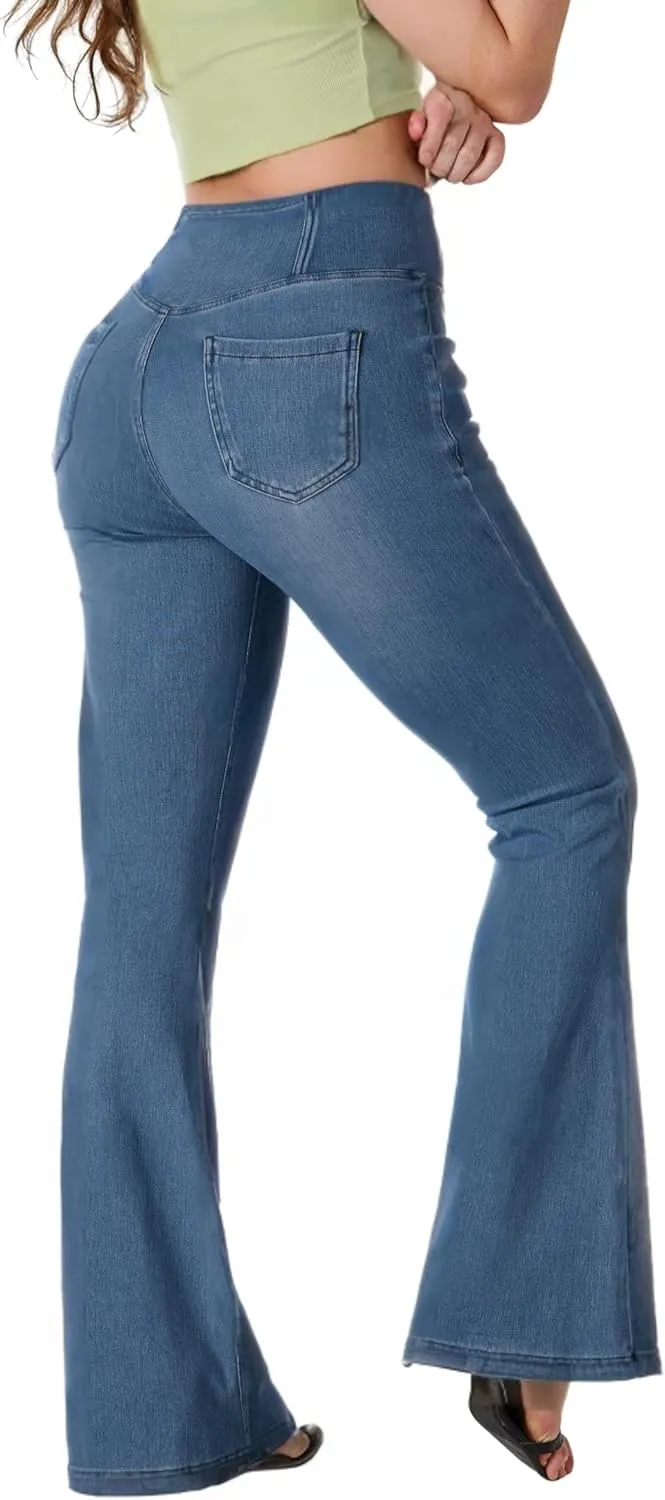 BlueRose Flare Jean Leggings for Women,Bell Bottom Jeans for Women Knit Crossover High Waisted Bootcut Jean