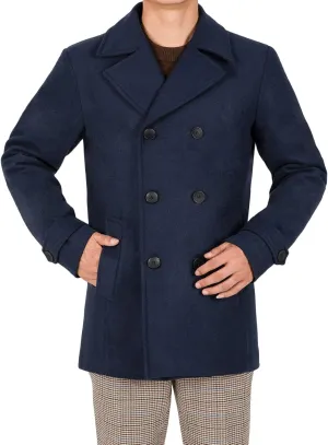 Bonnorth Men's Wool Blend Quilted Lined Double Breasted Pea Coat Winter Warm Classic Notched Collar Overcoat