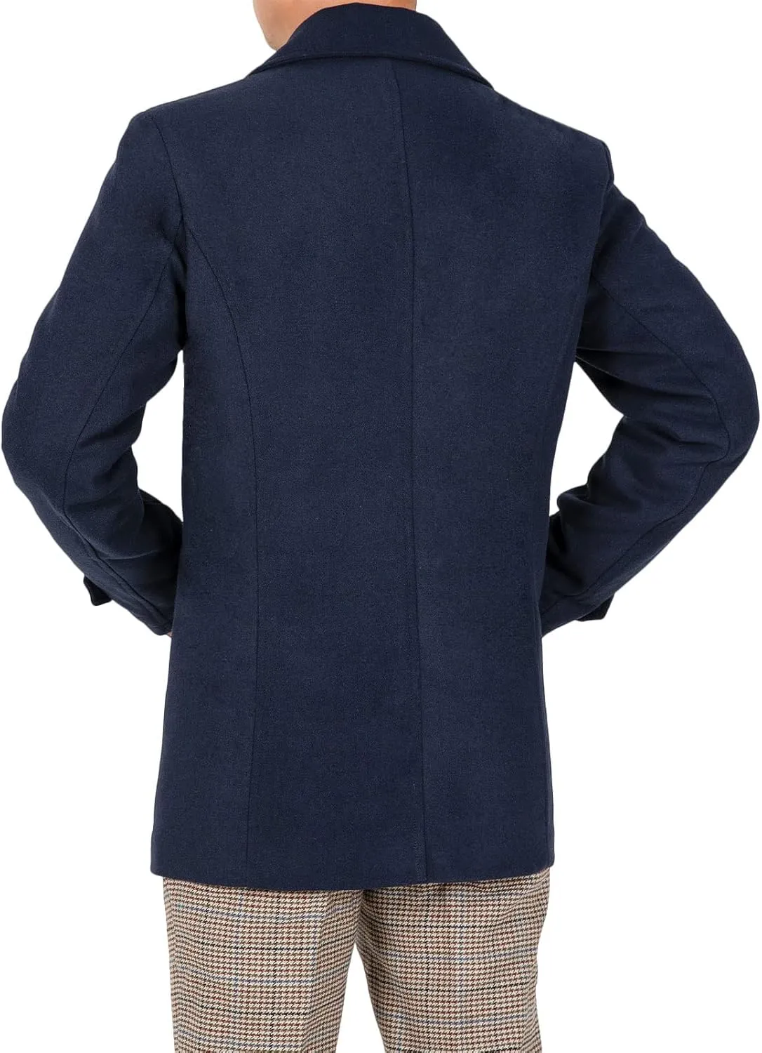 Bonnorth Men's Wool Blend Quilted Lined Double Breasted Pea Coat Winter Warm Classic Notched Collar Overcoat