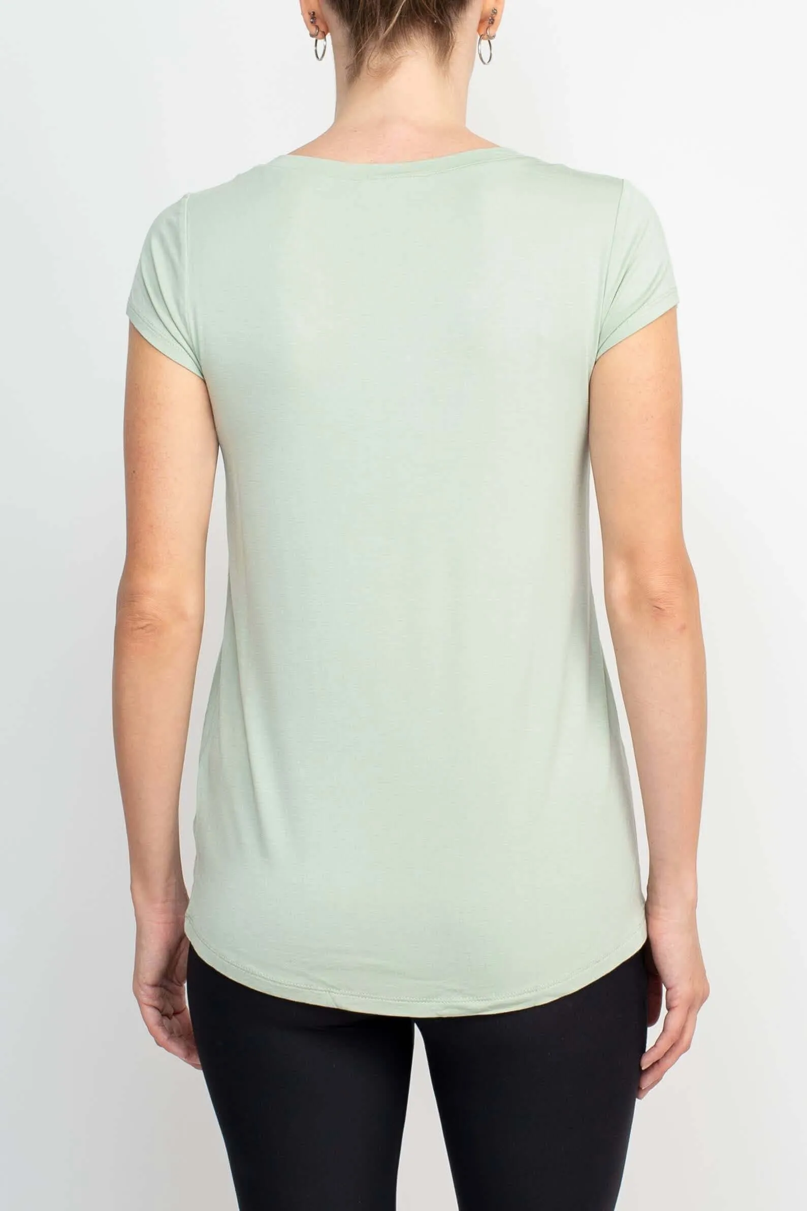 Cable & Guage Scoop Neck Short Sleeve Pocket Solid ITY Top
