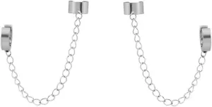 Cartilage Wide Cuff Drop Dangle Small Hoop Earrings for Women Men Boys Punk Hypoallergenic Stainless Steel Clip On Huggie Little Hoops Crawler Climbers Threader Chain Earrings Son