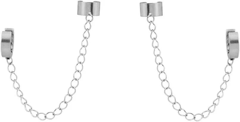 Cartilage Wide Cuff Drop Dangle Small Hoop Earrings for Women Men Boys Punk Hypoallergenic Stainless Steel Clip On Huggie Little Hoops Crawler Climbers Threader Chain Earrings Son
