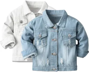 Cromoncent 2 Pieces Kids Classic Denim Jacket for Boys Girls