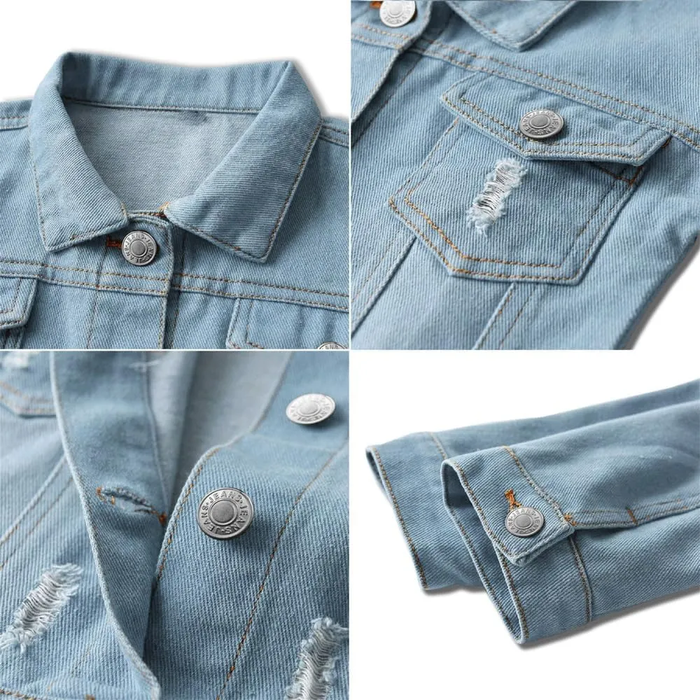 Cromoncent 2 Pieces Kids Classic Denim Jacket for Boys Girls