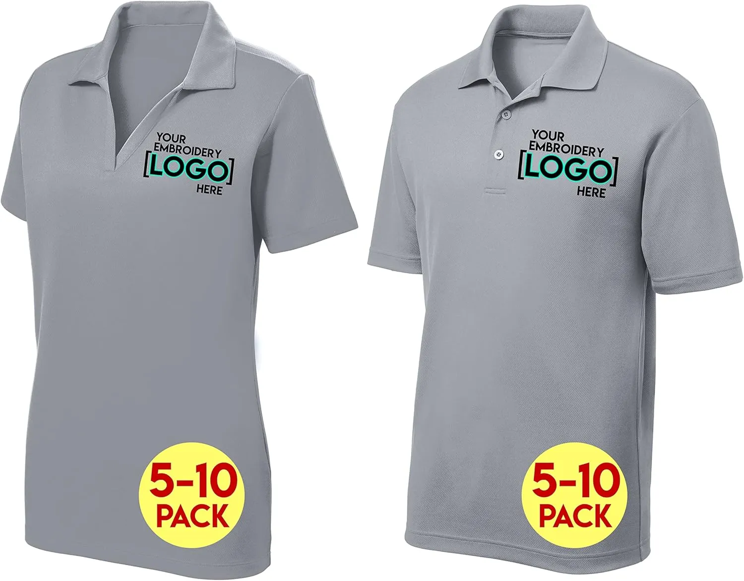 Custom Embroidered Polo Shirts for Women & Men, 5 or 10 Pack - Add Your Logo - Personalized Embroidery Polo Tees