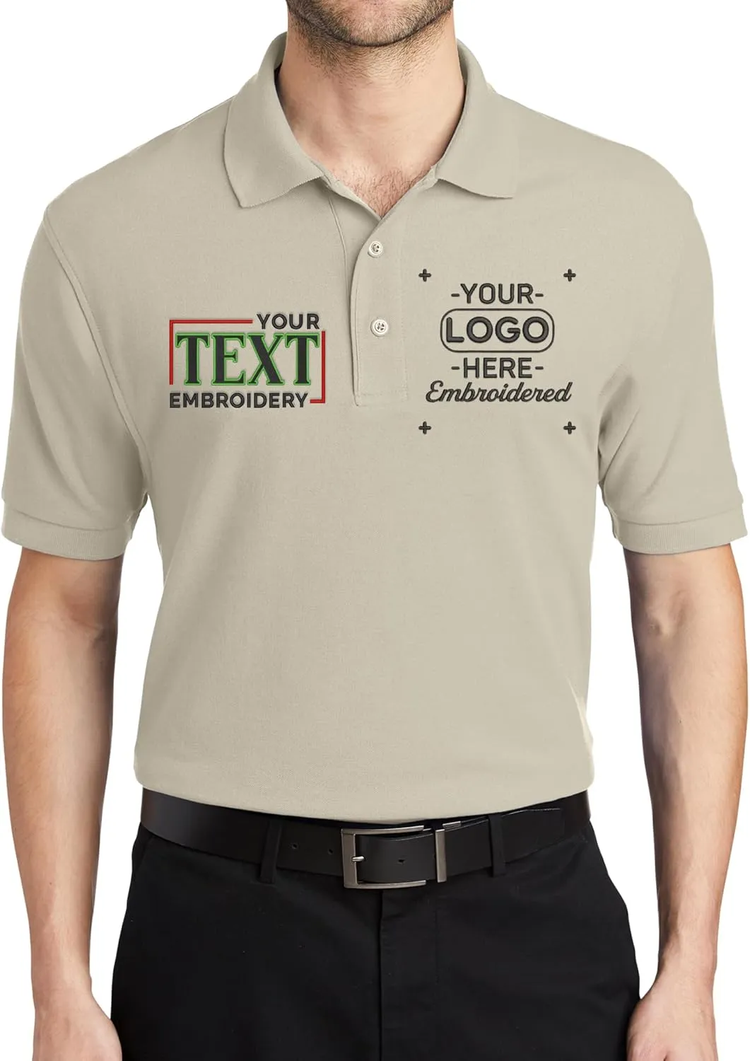 Custom Embroidered Text Polo Shirts for Men Personalized Embroidery Add Your Text Polo Shirt