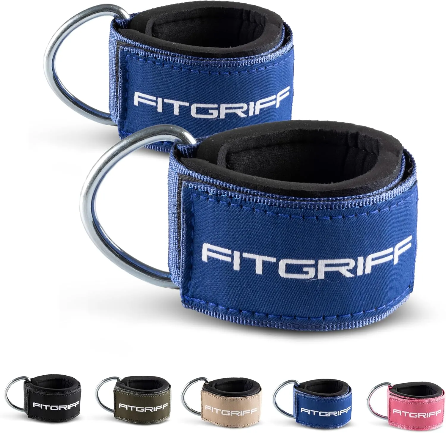 Fitgriff Ankle Straps V2 for Cable Machine (2 Pieces) - Gym Workout Equipment - Leg Pulley Attachment, Kickback Straps