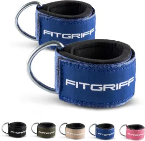 Fitgriff Ankle Straps V2 for Cable Machine (2 Pieces) - Gym Workout Equipment - Leg Pulley Attachment, Kickback Straps