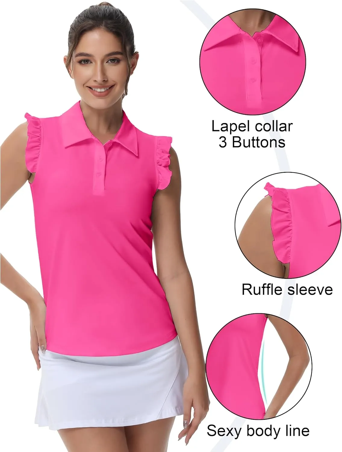 Gloryday Womens Sleeveless Golf Shirt Ruffle Sleeve Polo Shirts Moisture Wicking Golf Apparel Tennis Shirts Golf Tank Tops