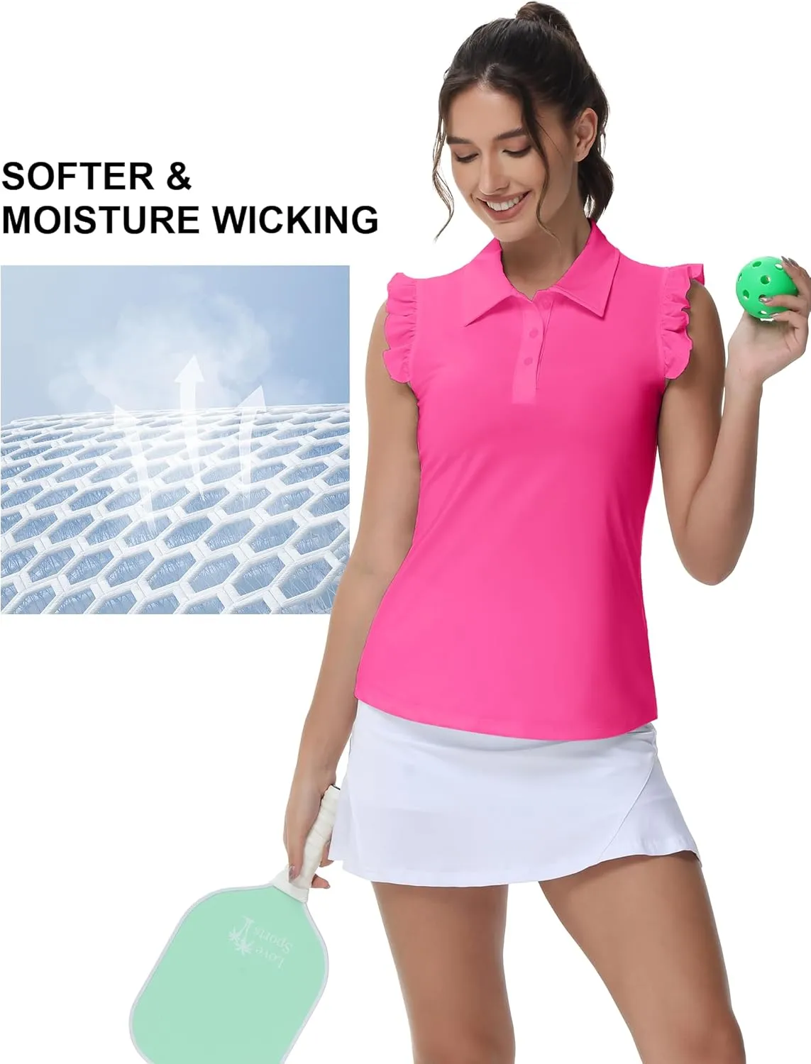 Gloryday Womens Sleeveless Golf Shirt Ruffle Sleeve Polo Shirts Moisture Wicking Golf Apparel Tennis Shirts Golf Tank Tops