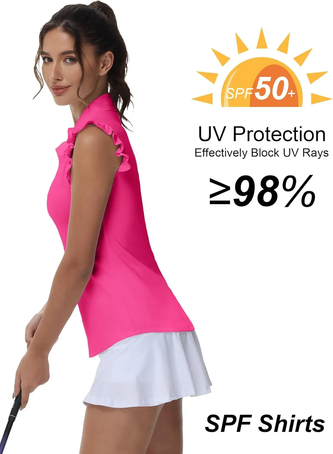 Gloryday Womens Sleeveless Golf Shirt Ruffle Sleeve Polo Shirts Moisture Wicking Golf Apparel Tennis Shirts Golf Tank Tops