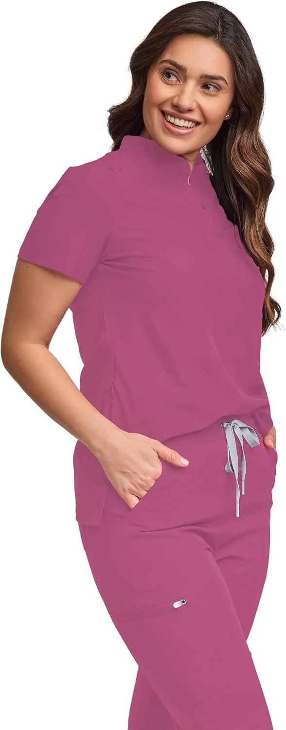 Green Town Scrubs for Women Scrub Set - Slim Fit Jogger Pant and Mandarin Collar Tuck-in Top, Easy Care Uniform