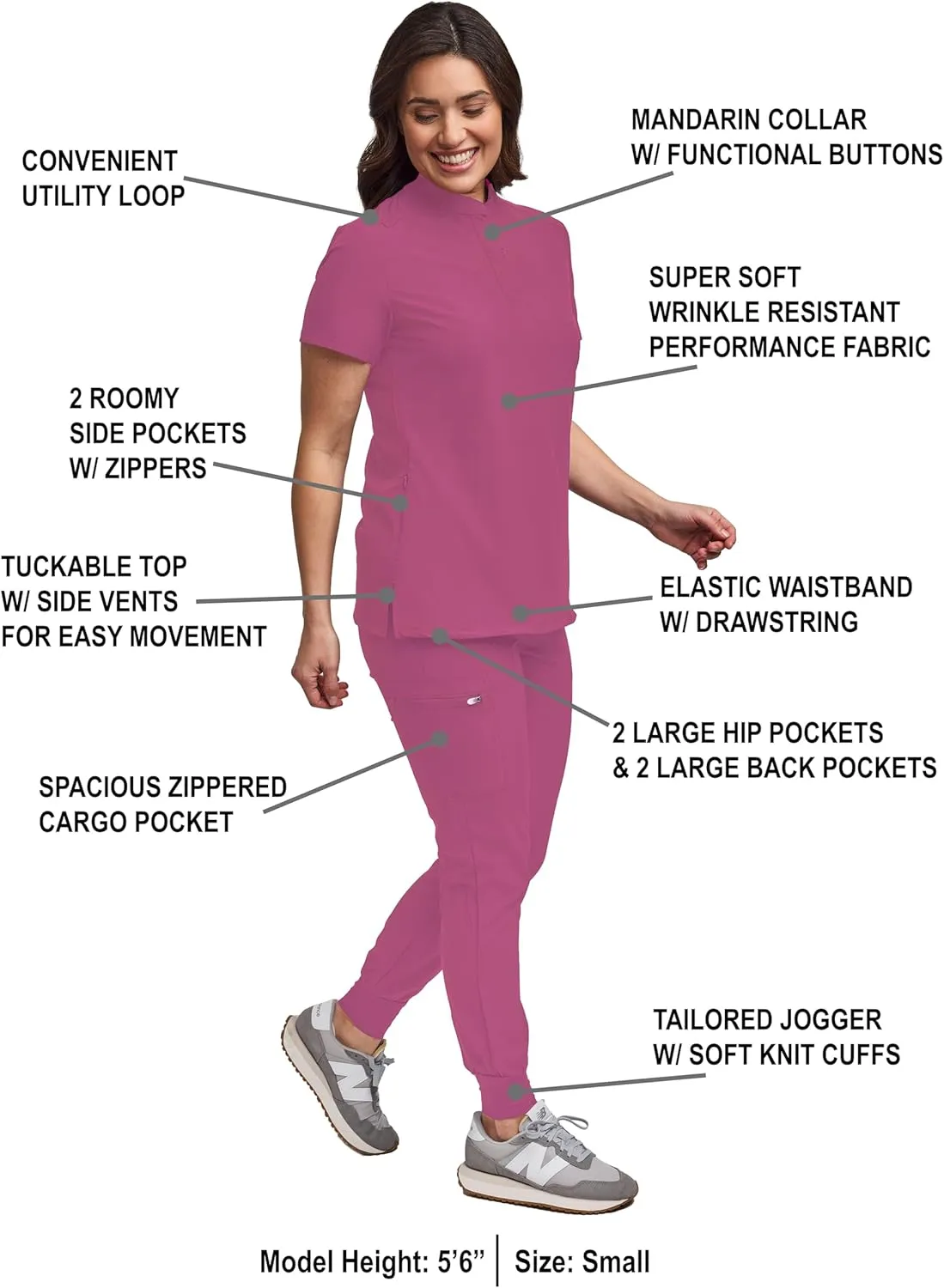 Green Town Scrubs for Women Scrub Set - Slim Fit Jogger Pant and Mandarin Collar Tuck-in Top, Easy Care Uniform