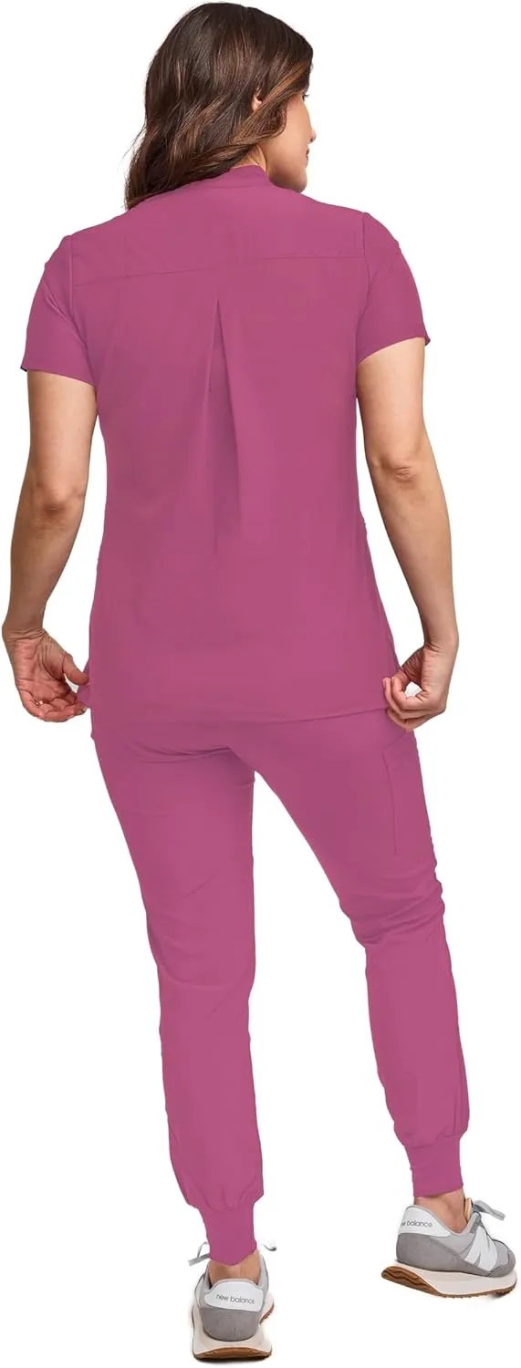 Green Town Scrubs for Women Scrub Set - Slim Fit Jogger Pant and Mandarin Collar Tuck-in Top, Easy Care Uniform