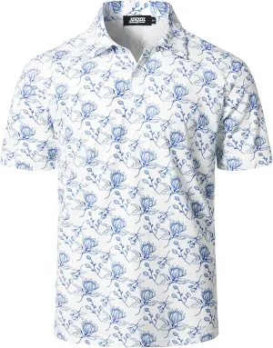 JOGAL Mens Golf Polo Shirts Short Sleeve Dry Fit Performance Moisture Wicking Printed Summer T-Shirt