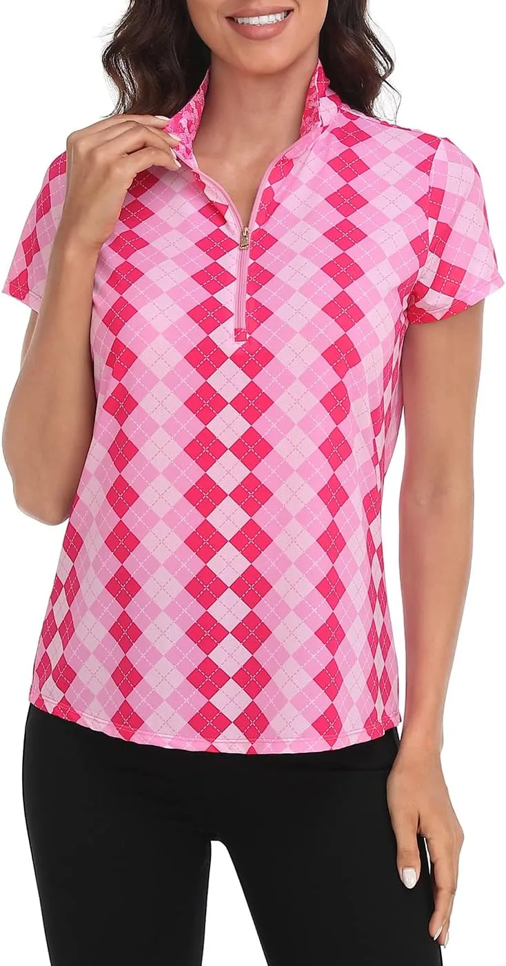 LRD Women's Golf Polo Shirts Short Sleeve Tennis Shirt UPF 30 Quarter Zip Up