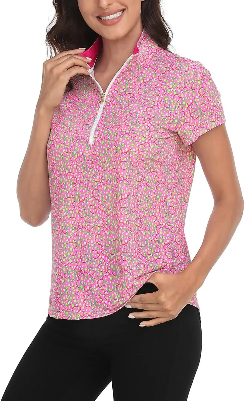 LRD Women's Golf Polo Shirts Short Sleeve Tennis Shirt UPF 30 Quarter Zip Up