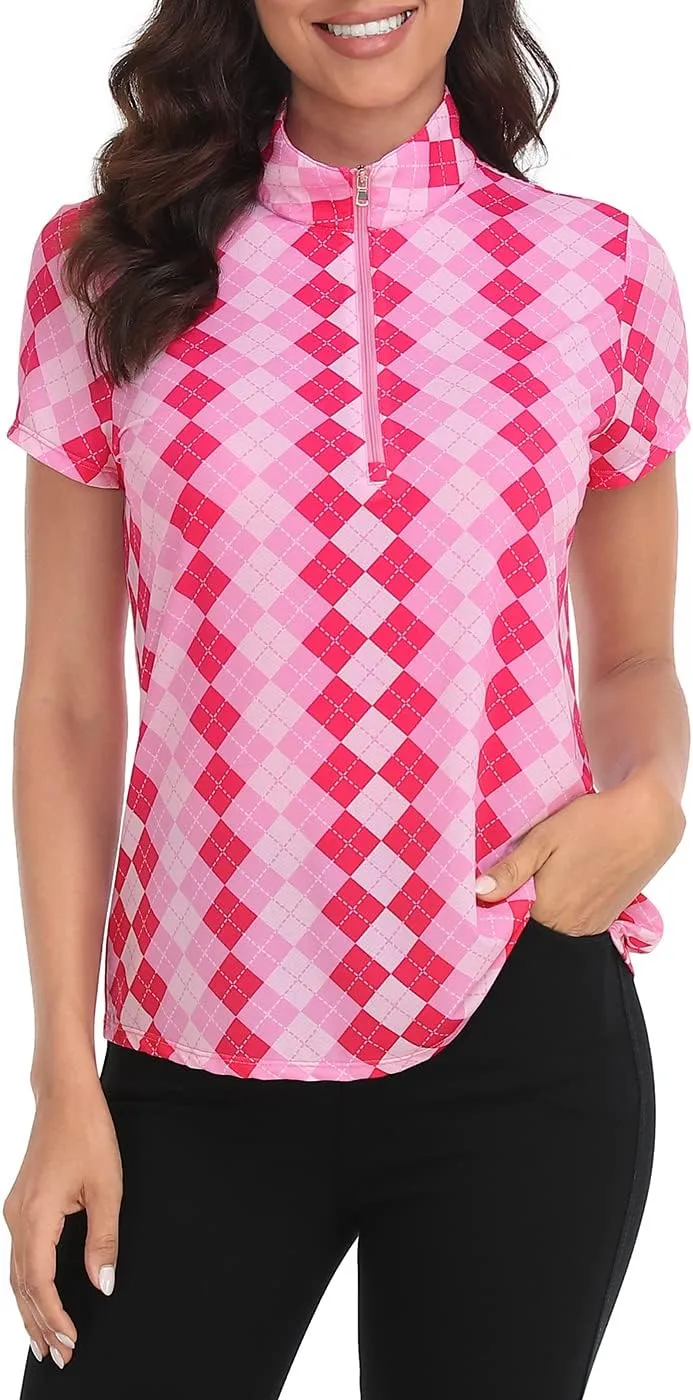 LRD Women's Golf Polo Shirts Short Sleeve Tennis Shirt UPF 30 Quarter Zip Up