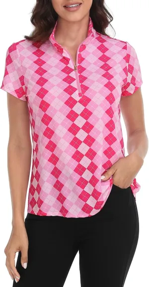 LRD Women's Golf Polo Shirts Short Sleeve Tennis Shirt UPF 30 Quarter Zip Up
