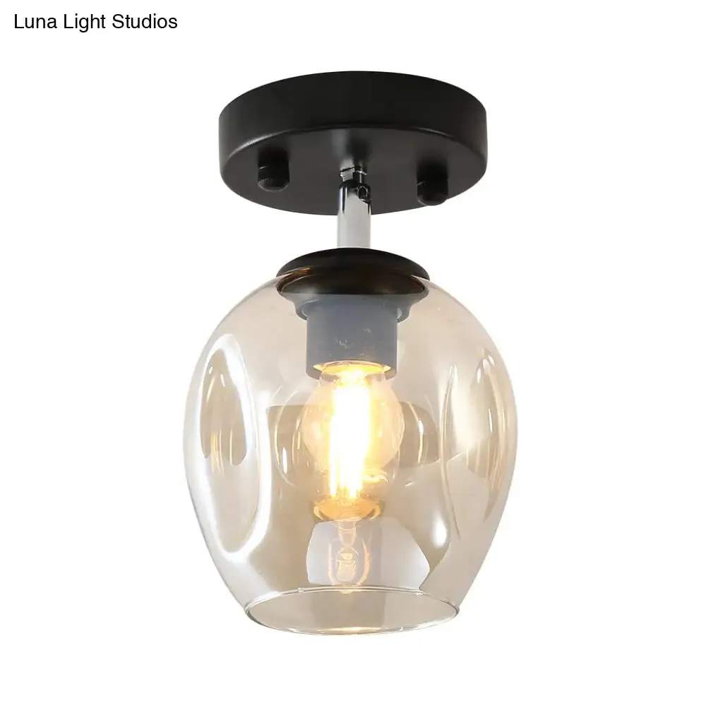 Modern Black/Gold Carafe Semi Flush Light - 1 Light, Clear/Amber/Smoke Gray Glass Shade