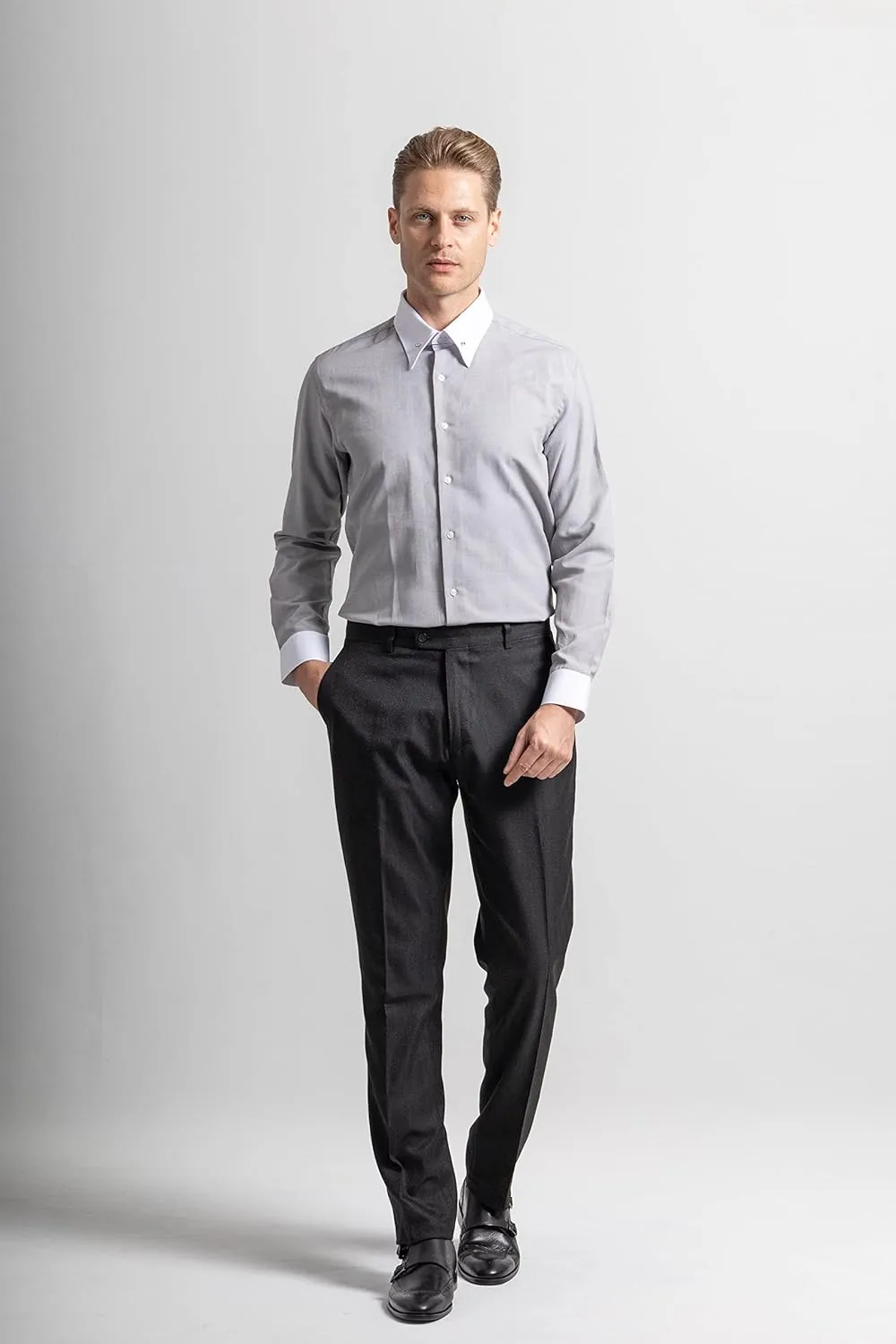 Pin Collar Long Sleeve Dress Shirts for Men | Mens Button Up Stylish Shirts