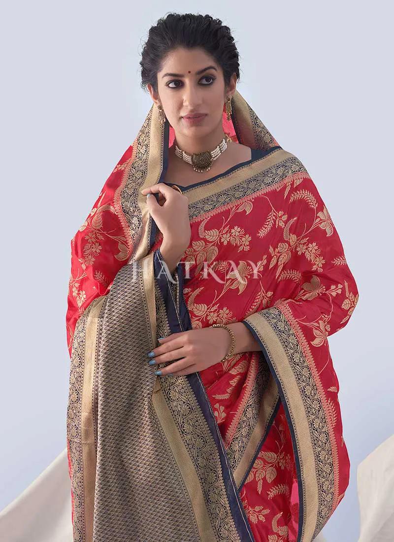 Red And Blue Paithani Silk Saree