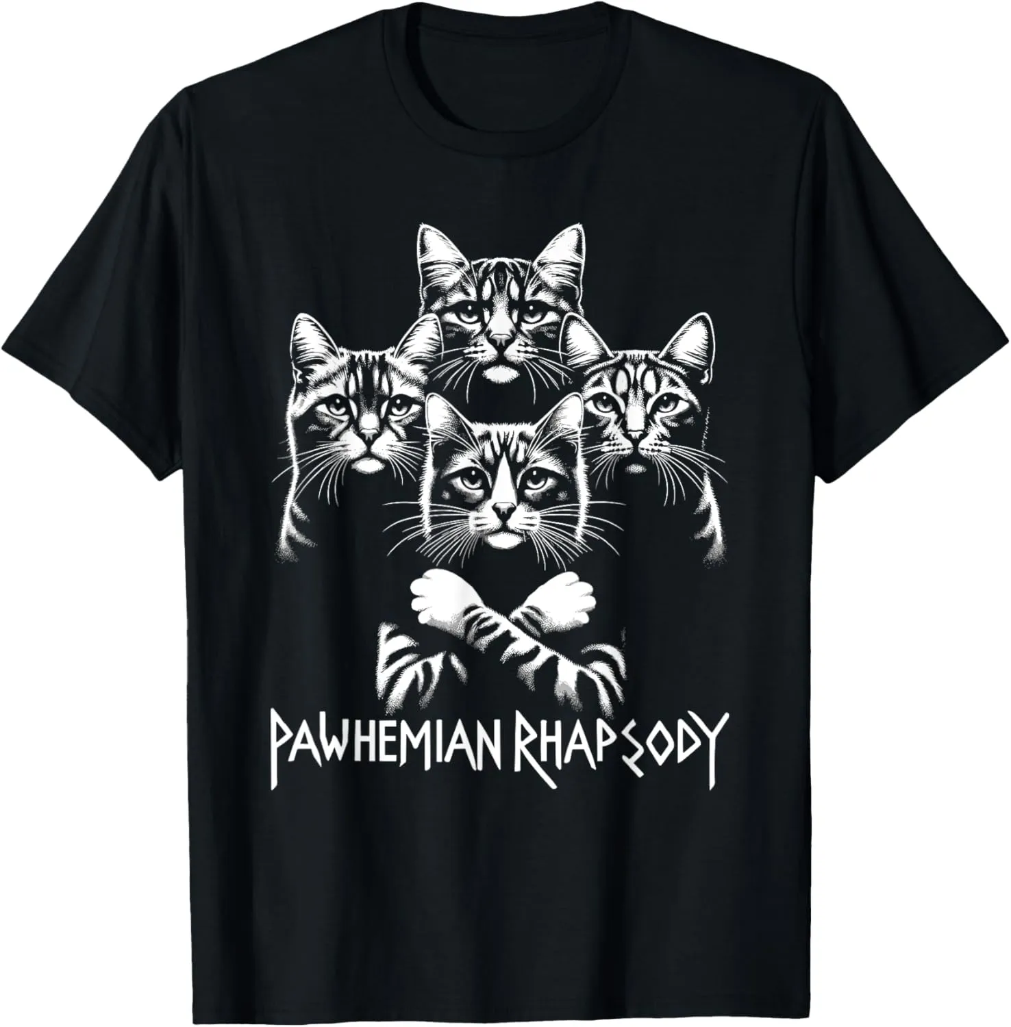 Retro Cat Rock Music Concert Band Men Kids Women Funny Cat T-Shirt