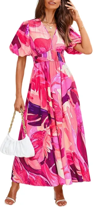Sissyaki Women's Boho Floral Maxi Dress Summer Fall Wedding Guest Dress