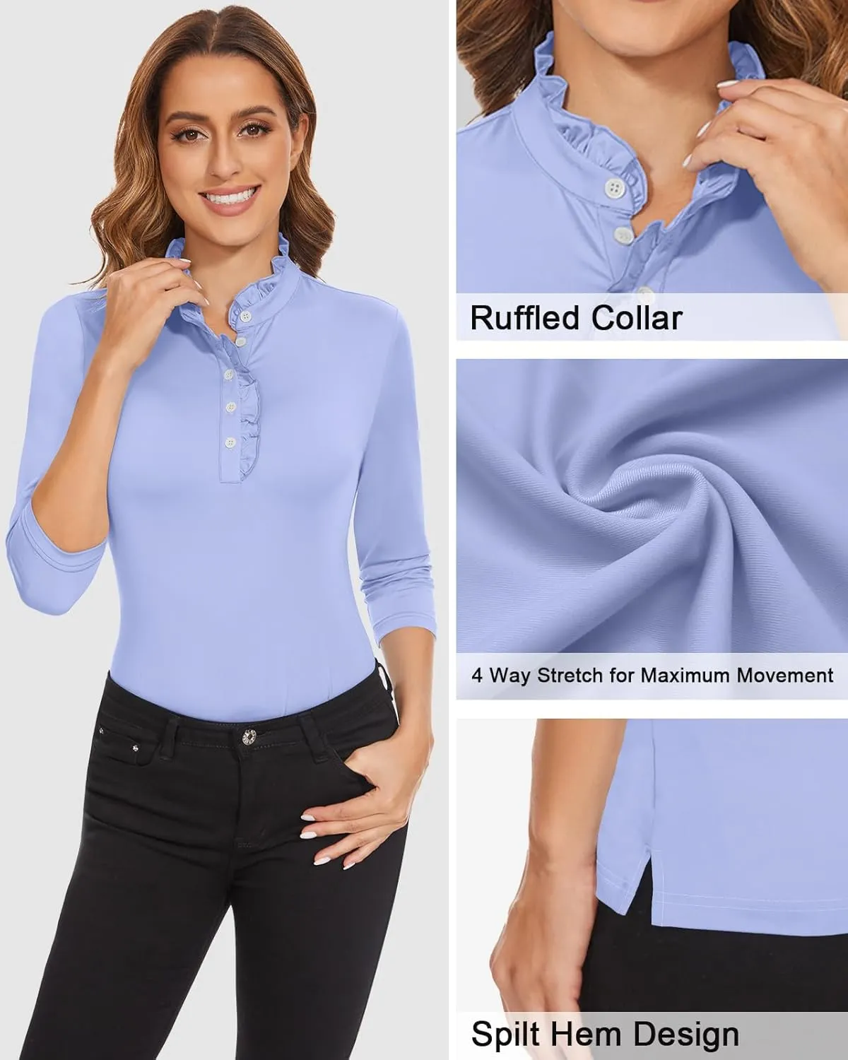 Soneven Womens Sleeveless Golf Shirts Ruffle Collared Business Casual Button Dress Shirts Tennis Tank Tops Golf Apparel