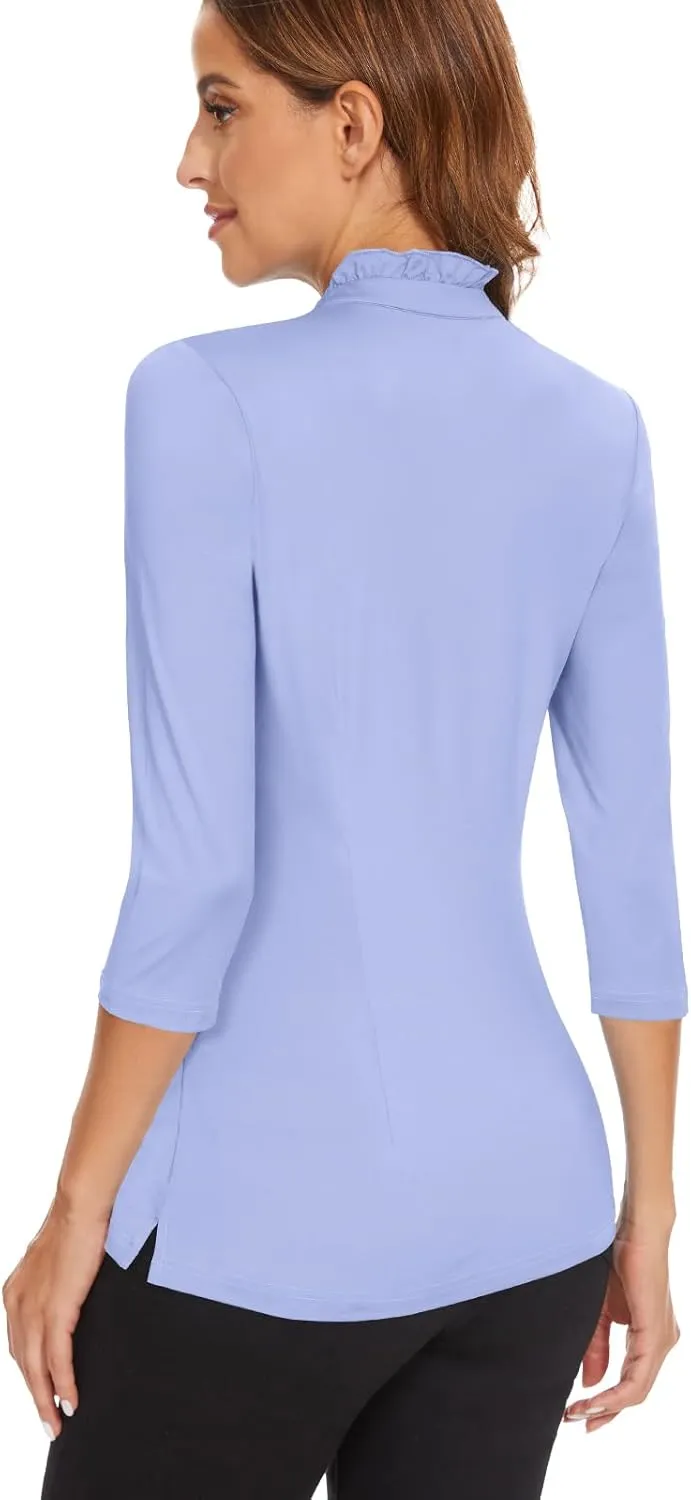 Soneven Womens Sleeveless Golf Shirts Ruffle Collared Business Casual Button Dress Shirts Tennis Tank Tops Golf Apparel