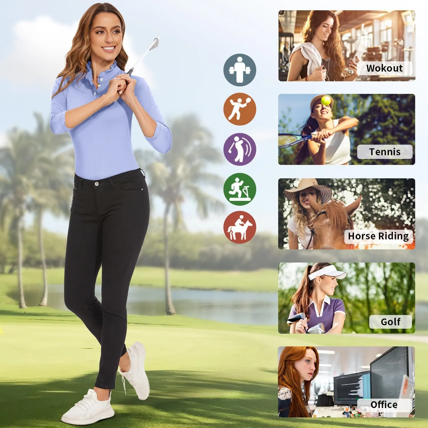 Soneven Womens Sleeveless Golf Shirts Ruffle Collared Business Casual Button Dress Shirts Tennis Tank Tops Golf Apparel