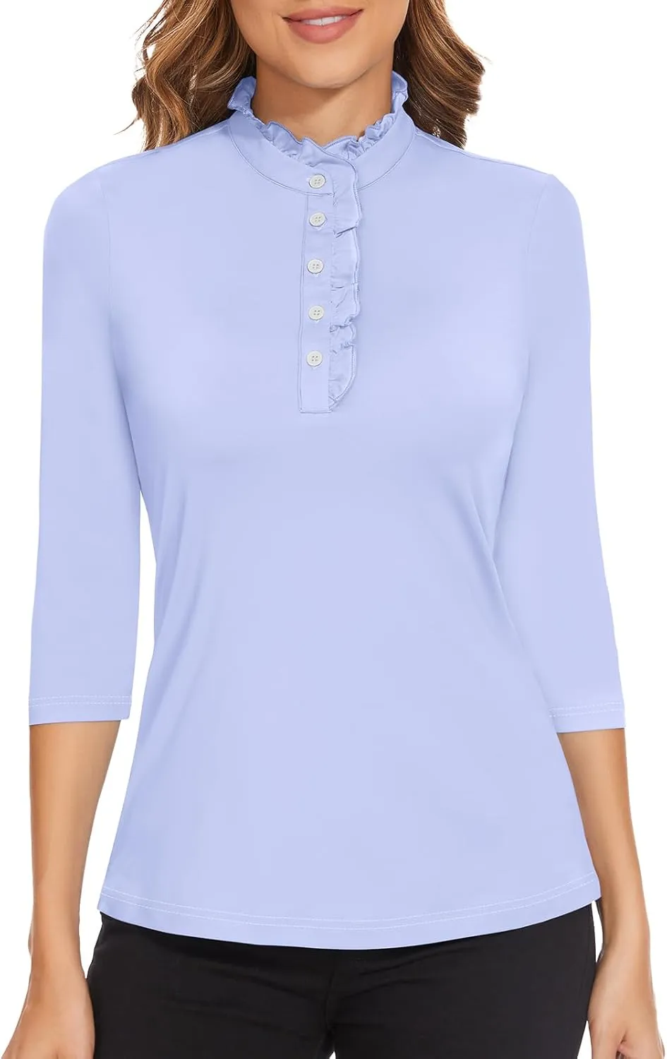 Soneven Womens Sleeveless Golf Shirts Ruffle Collared Business Casual Button Dress Shirts Tennis Tank Tops Golf Apparel