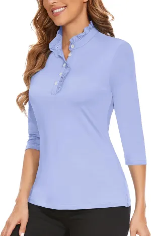 Soneven Womens Sleeveless Golf Shirts Ruffle Collared Business Casual Button Dress Shirts Tennis Tank Tops Golf Apparel