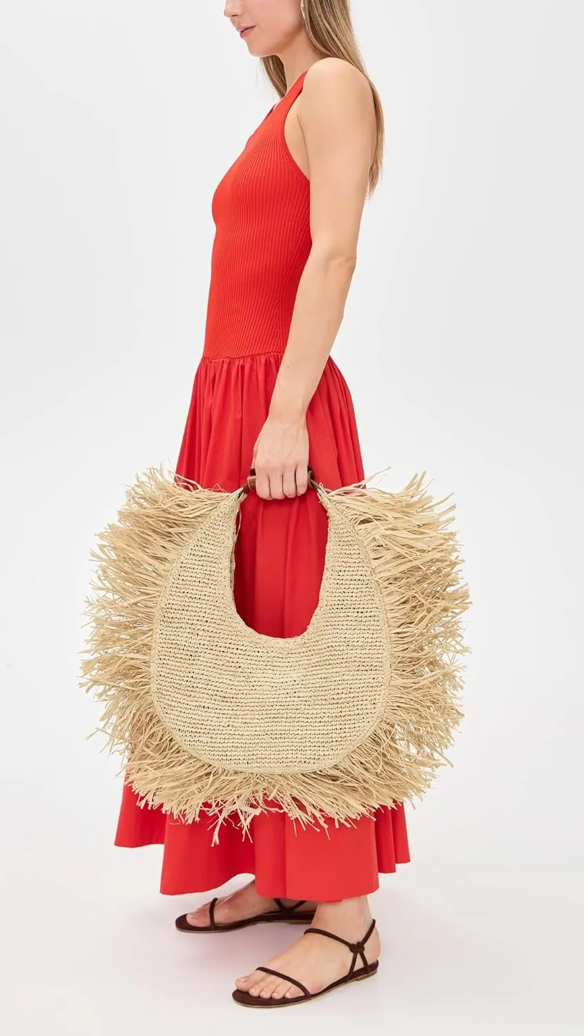 STAUD Women's Large Raffia Moon Tote Bag