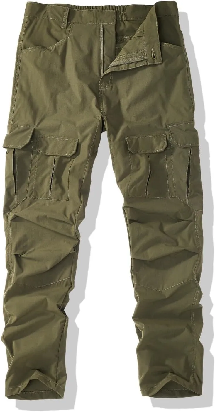 Tactical Work Cargo Pants for Men Ripstop Waterproof Stretch Pants with Packets Zipper Relaxed Fit Utility Outdoor Apparel