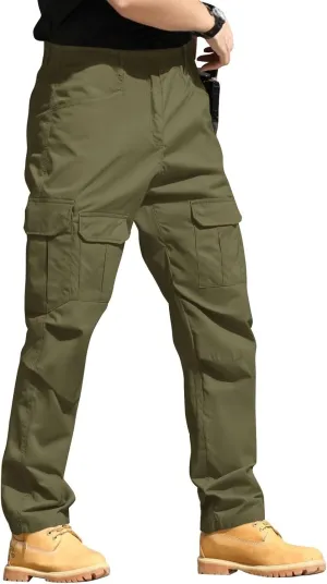 Tactical Work Cargo Pants for Men Ripstop Waterproof Stretch Pants with Packets Zipper Relaxed Fit Utility Outdoor Apparel