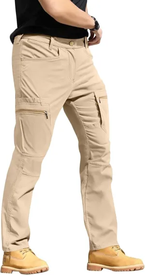 Tactical Work Cargo Pants for Men Ripstop Waterproof Stretch Pants with Packets Zipper Relaxed Fit Utility Outdoor Apparel