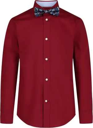 Tommy Hilfiger Boy's Long Sleeve Dress Shirt With Bow Tie, Collared Button-down With Cuff Sleeves