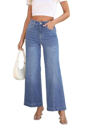 Women High Rise Flared Jeans Straight Leg Jeans for Women Trendy Mom Baggy Wide Leg Denim Pants
