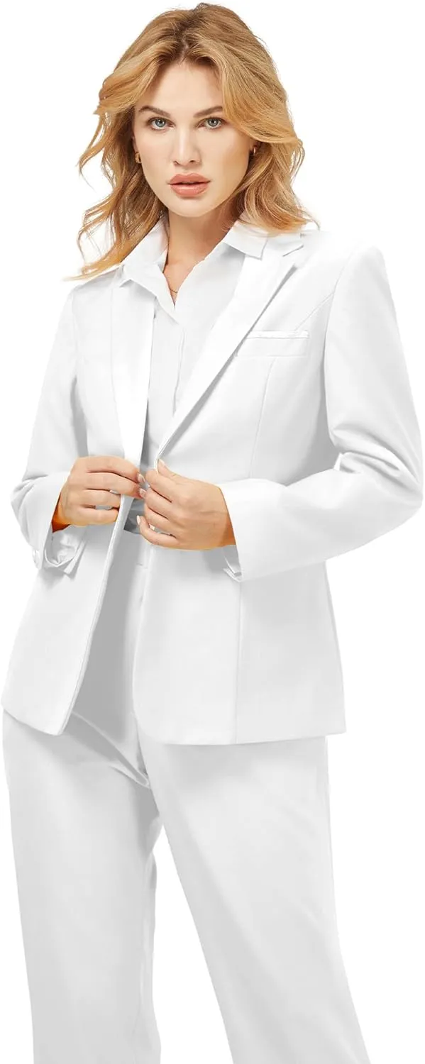 Women's 2 Piece Suit Notched Lapel One Button Slim Fit Business Office Work Tuxedo Blazer Pants Set