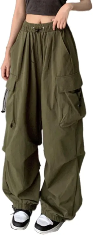 Womens Cargo Pants High Waist Baggy Relaxed Fit Trousers with Pockets Loose Jogger Goth Grunge Y2K Clothes